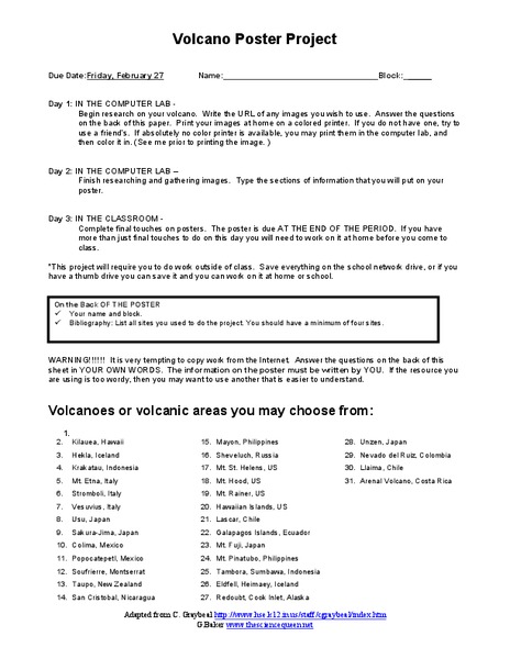 Volcano Poster Project Interactive