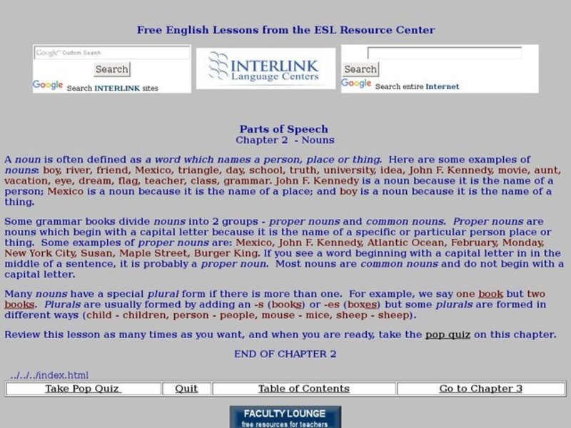 Pop Quiz for Chapter 2 (Nouns) Interactive