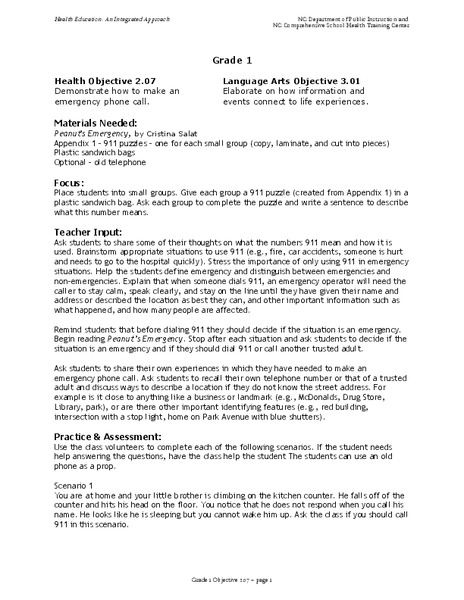 911 Emergency Lesson Plan