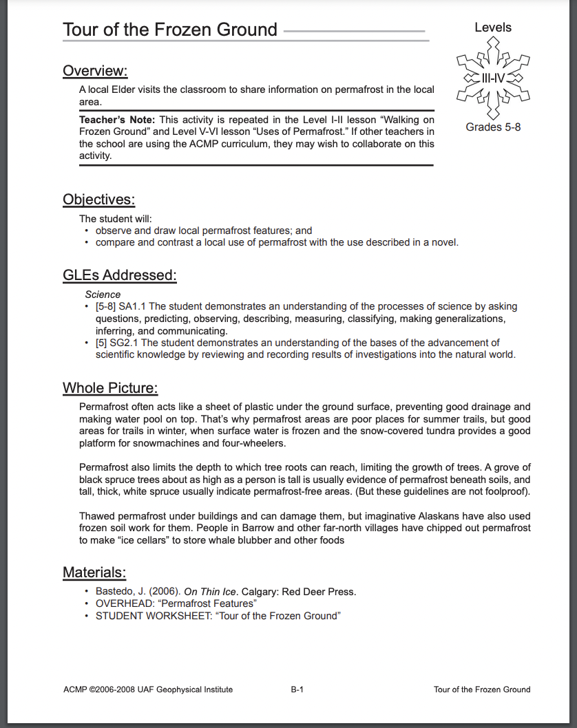 Tour of the Frozen Ground Lesson Plan