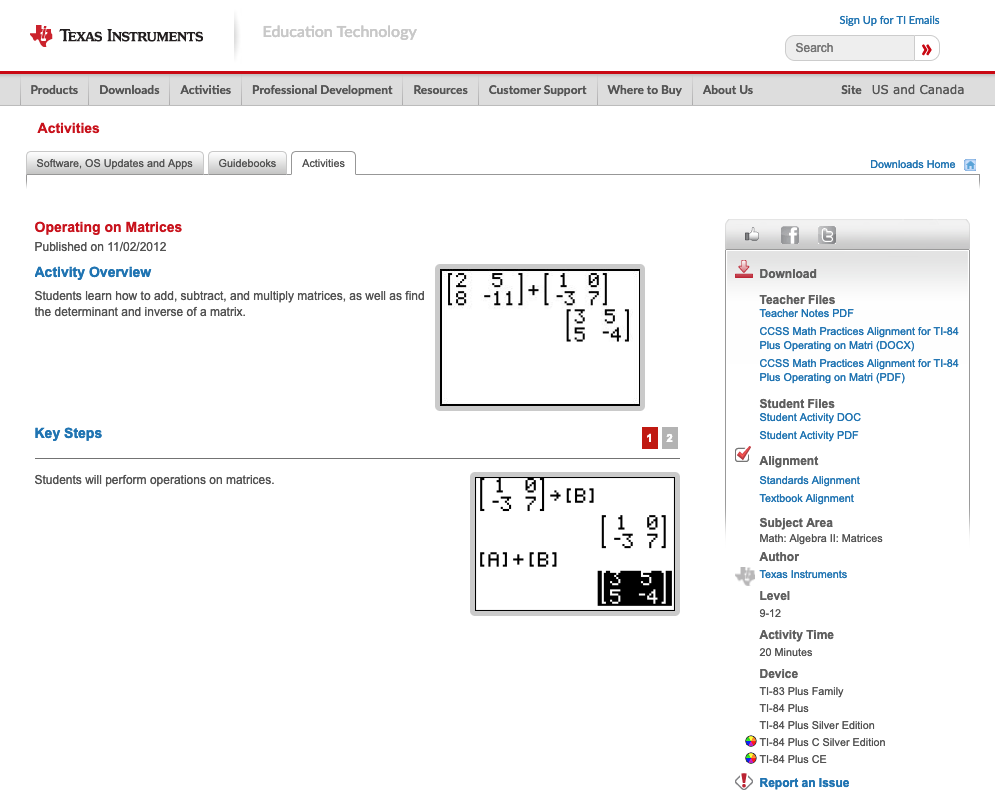 Operating on Matrices Lesson Plan