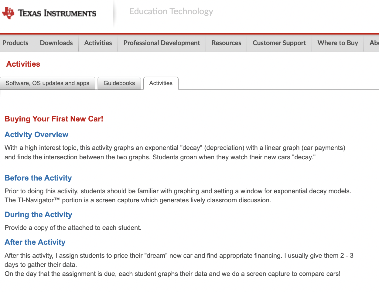 Buying Your First New Car! Lesson Plan