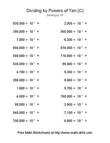 Dividing by Powers of Ten (C) Worksheet