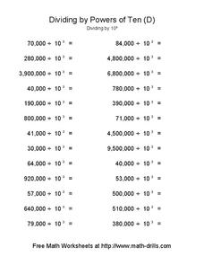 Dividing by Powers of Ten (D) Worksheet
