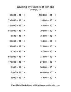 Dividing by Powers of Ten (E) Worksheet