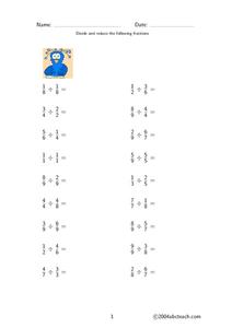 Dividing Fractions Worksheet