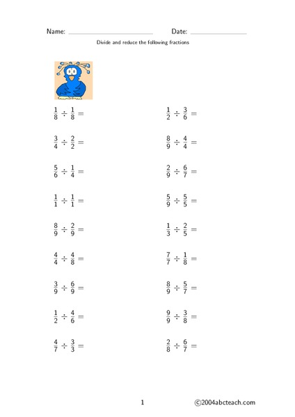 Dividing Fractions Worksheet