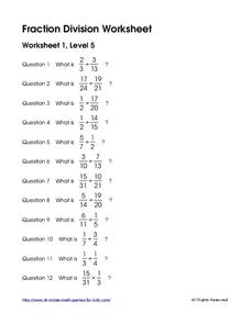 Dividing Fractions Worksheet