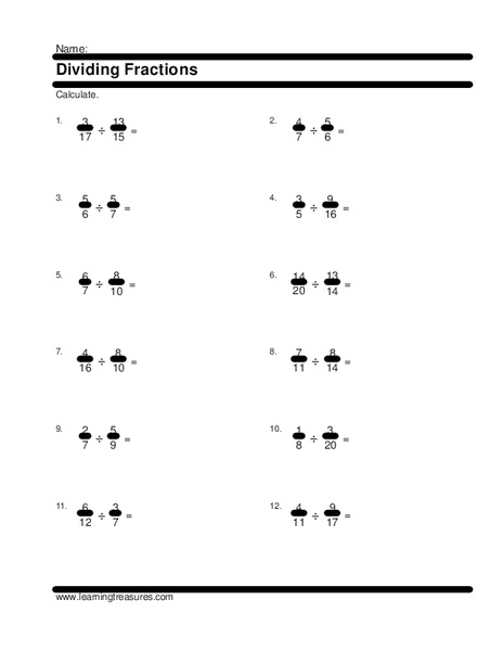 Dividing Fractions Worksheet