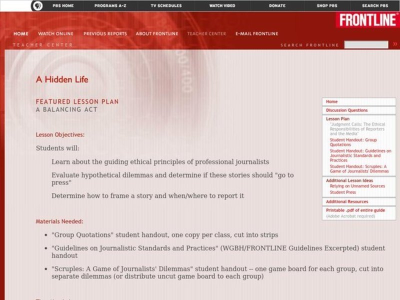 A Balancing Act Lesson Plan