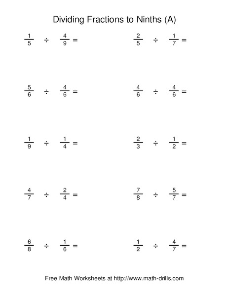 Dividing Fractions To Ninths Worksheet