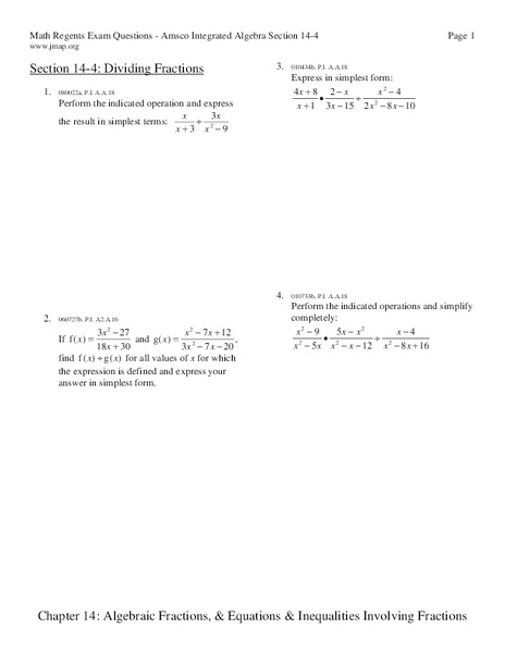 Dividing Fractions Worksheet