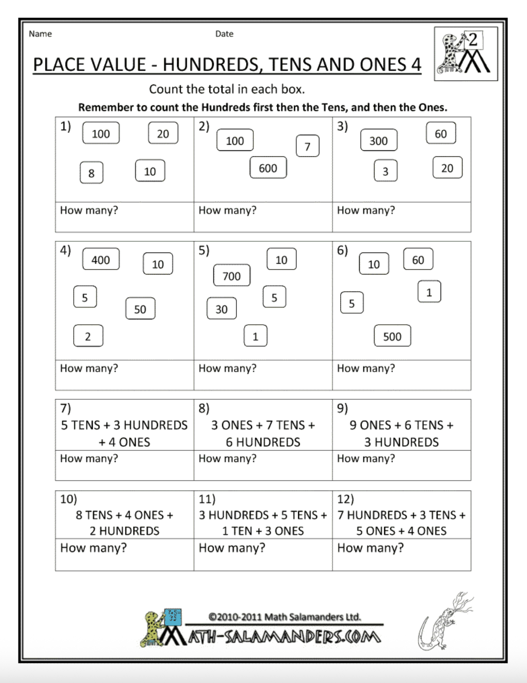 Place Value - Hundreds, Tens, and Ones 4 Worksheet