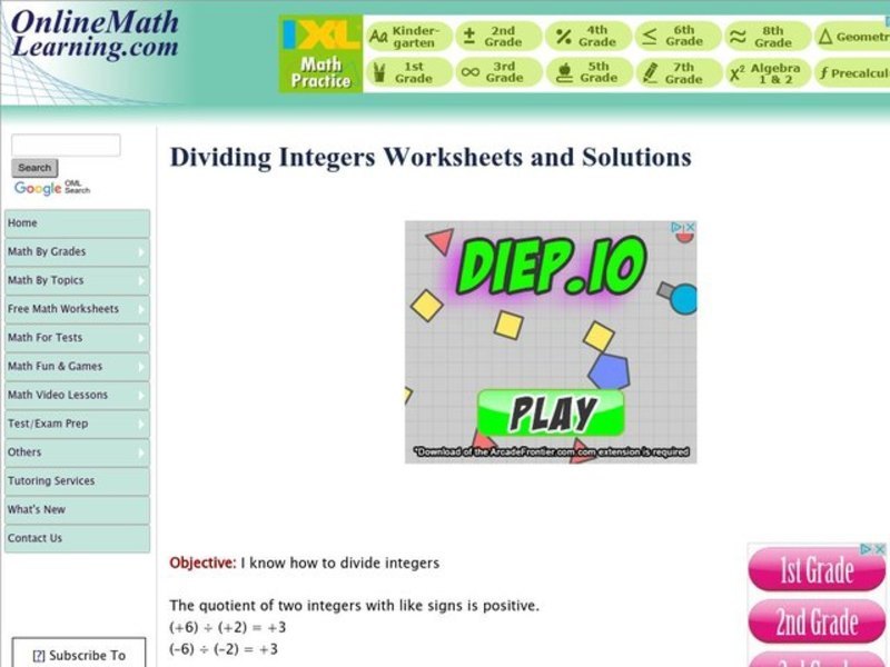 Dividing Integers Interactive