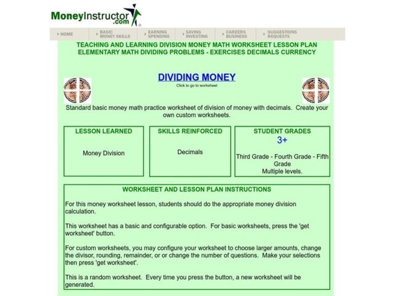 Dividing Money Lesson Plan