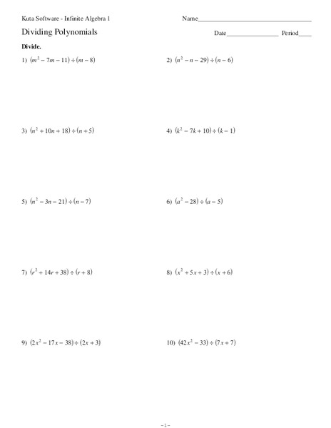 Dividing Polynomials Worksheet