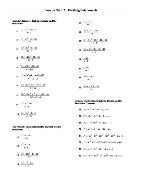 Dividing Polynomials Worksheet