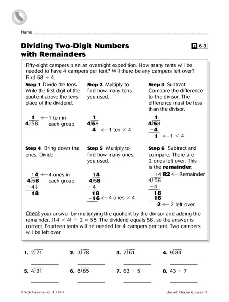 Dividing Two-Digit Numbers Worksheet
