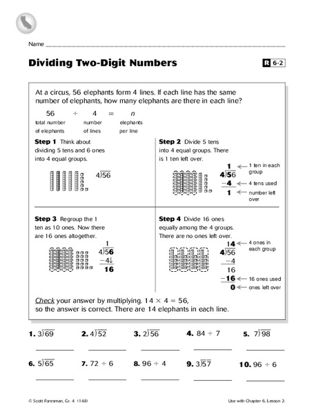 Dividing Two-Digit Numbers Worksheet