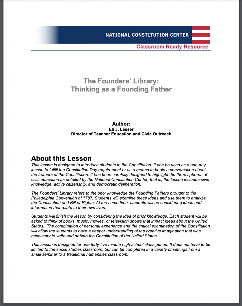 The Founders’ Library: Thinking as a Founding Father Lesson Plan