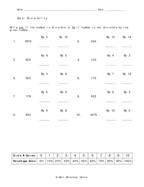 Divisibility Worksheet