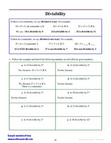 Divisibility Worksheet