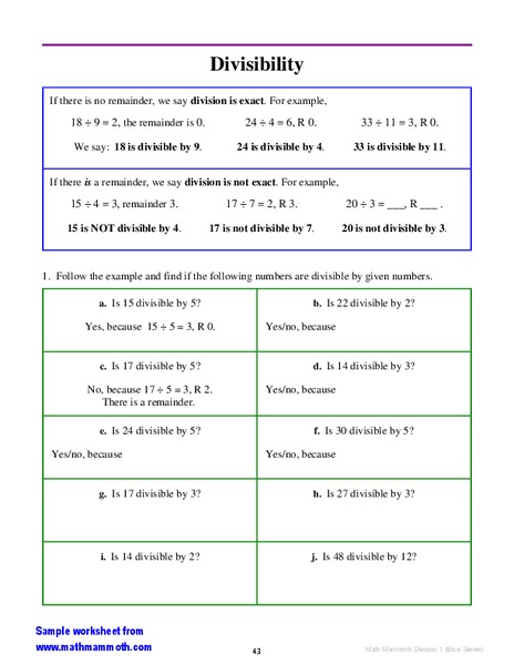Divisibility Worksheet