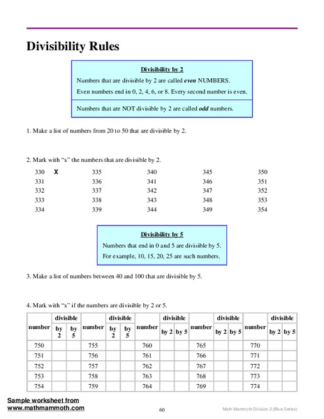 Divisibility Rules Worksheet