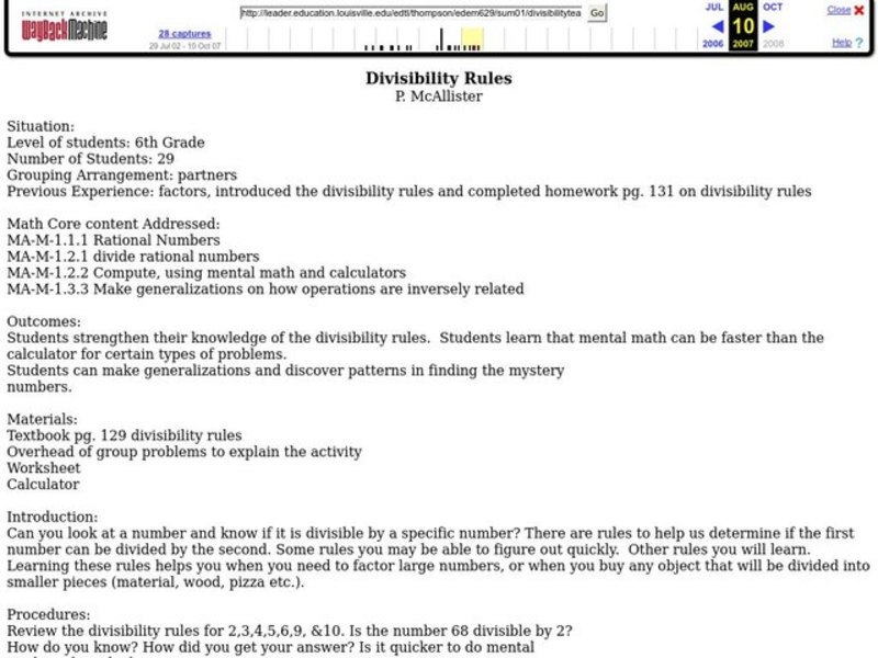 Divisibility Rules Lesson Plan