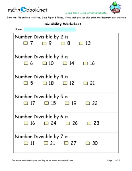 Divisibility Worksheet Worksheet