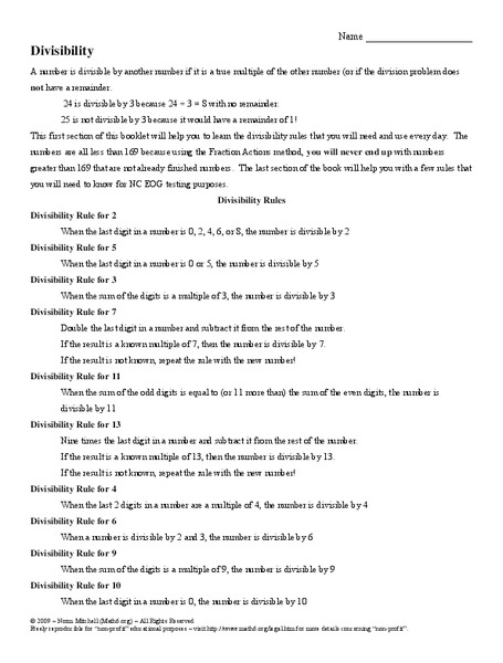 Divisibility Rules Worksheet
