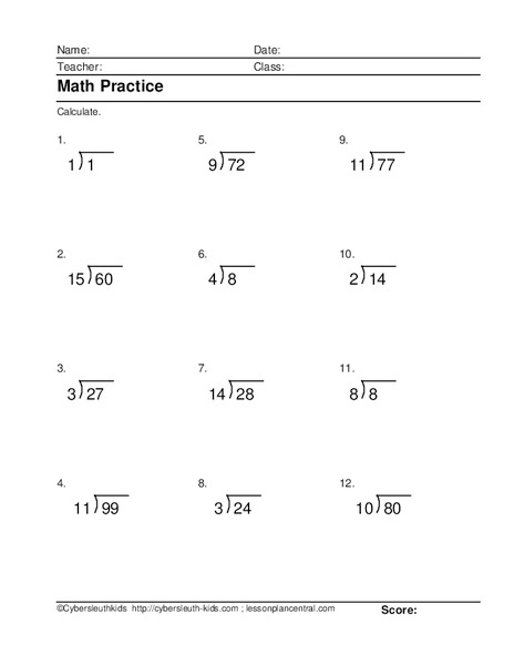 Division Worksheet