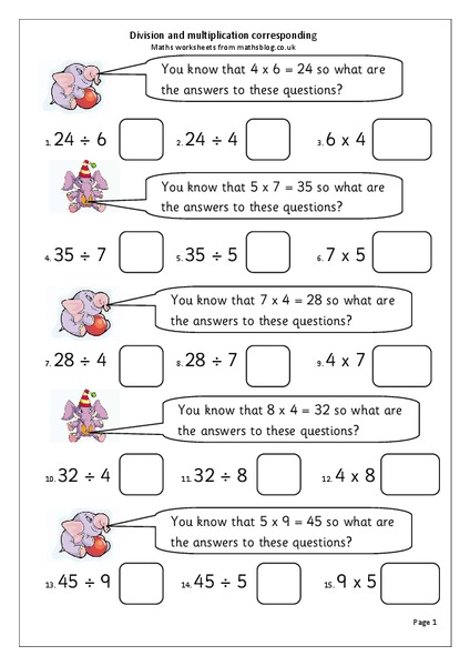 Division and multiplication corresponding Worksheet