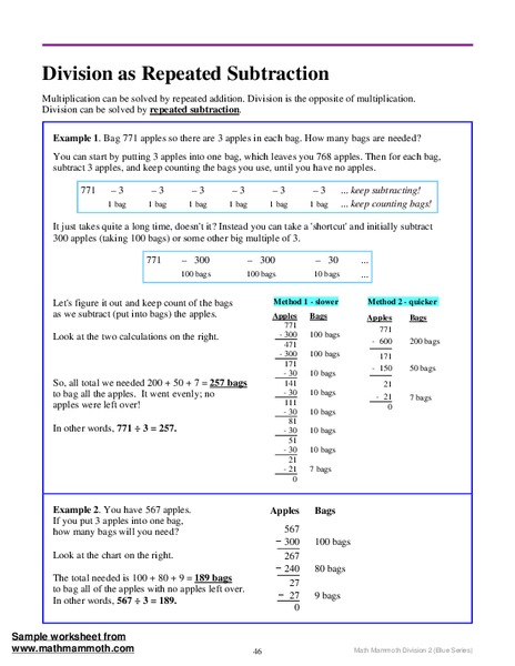 Division as Repeated Subtraction Worksheet