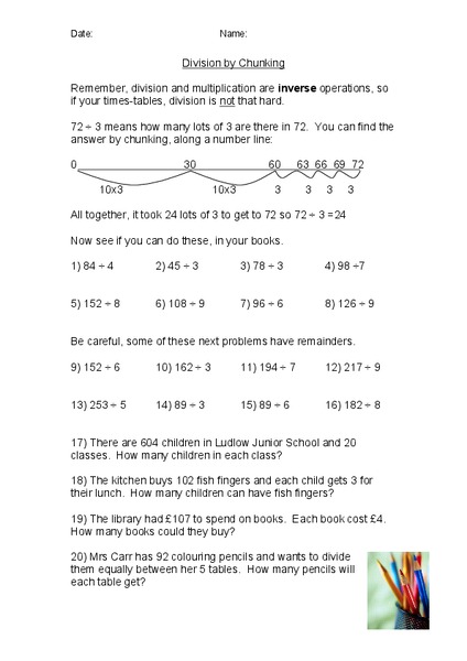 Division by Chunking Worksheet