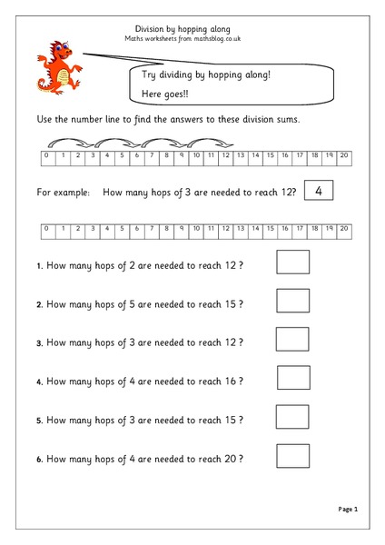 Division by hopping along Worksheet