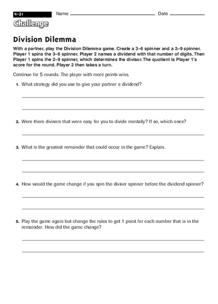 Division Dilemma Worksheet