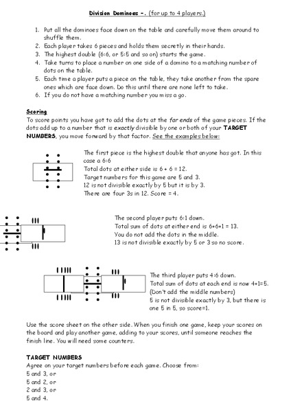 Division Dominoes Worksheet