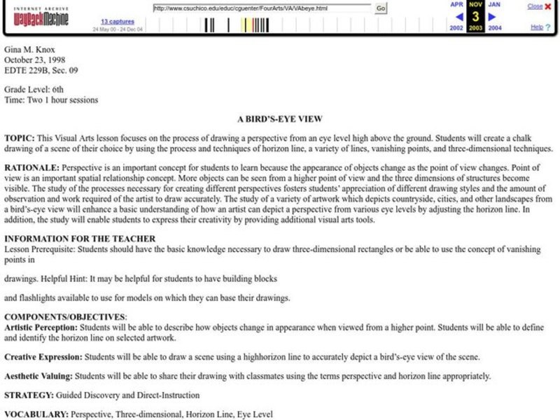 A BIRD'S-EYE VIEW Lesson Plan