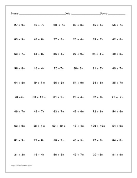 Division Facts Worksheet