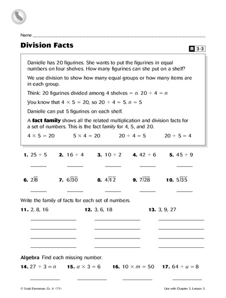Division Facts Worksheet