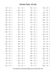 Division Facts: 10's Worksheet