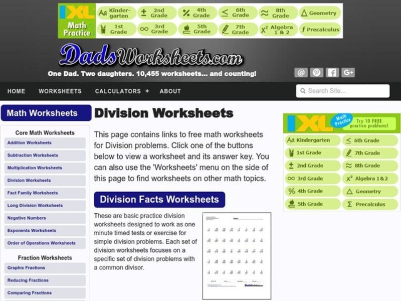 Division Facts Worksheet