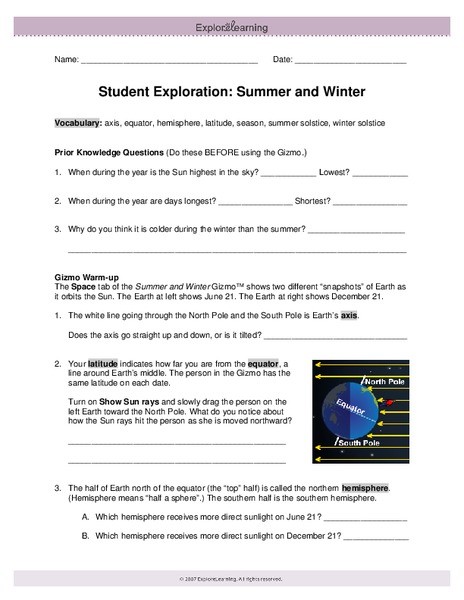 Student Exploration: Summer and Winter Interactive