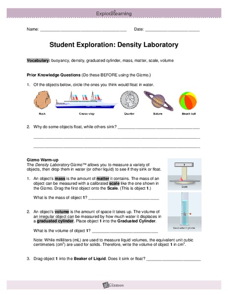 Student Exploration: Density Laboratory Interactive