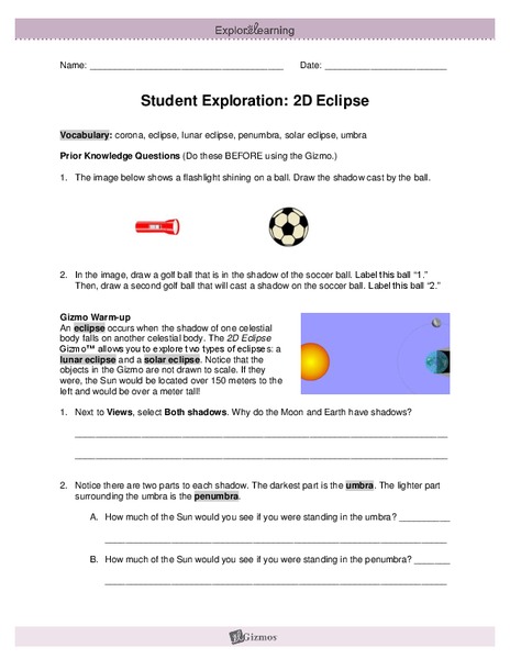 Student Exploration: 2D Eclipse Interactive