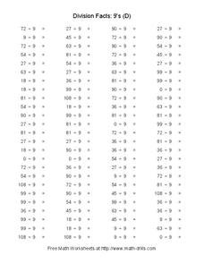 Division Facts: 9's Worksheet