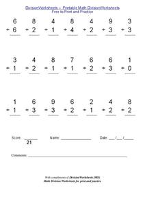 Division Math Problems Worksheet