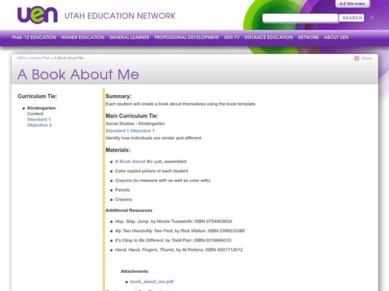 A Book About Me Lesson Plan