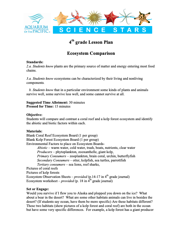 Ecosystem Comparison Lesson Plan